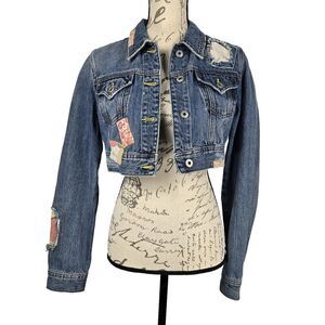 Miss Me Women's Size Medium Cropped Silverlake Denim Jacket Patchwork